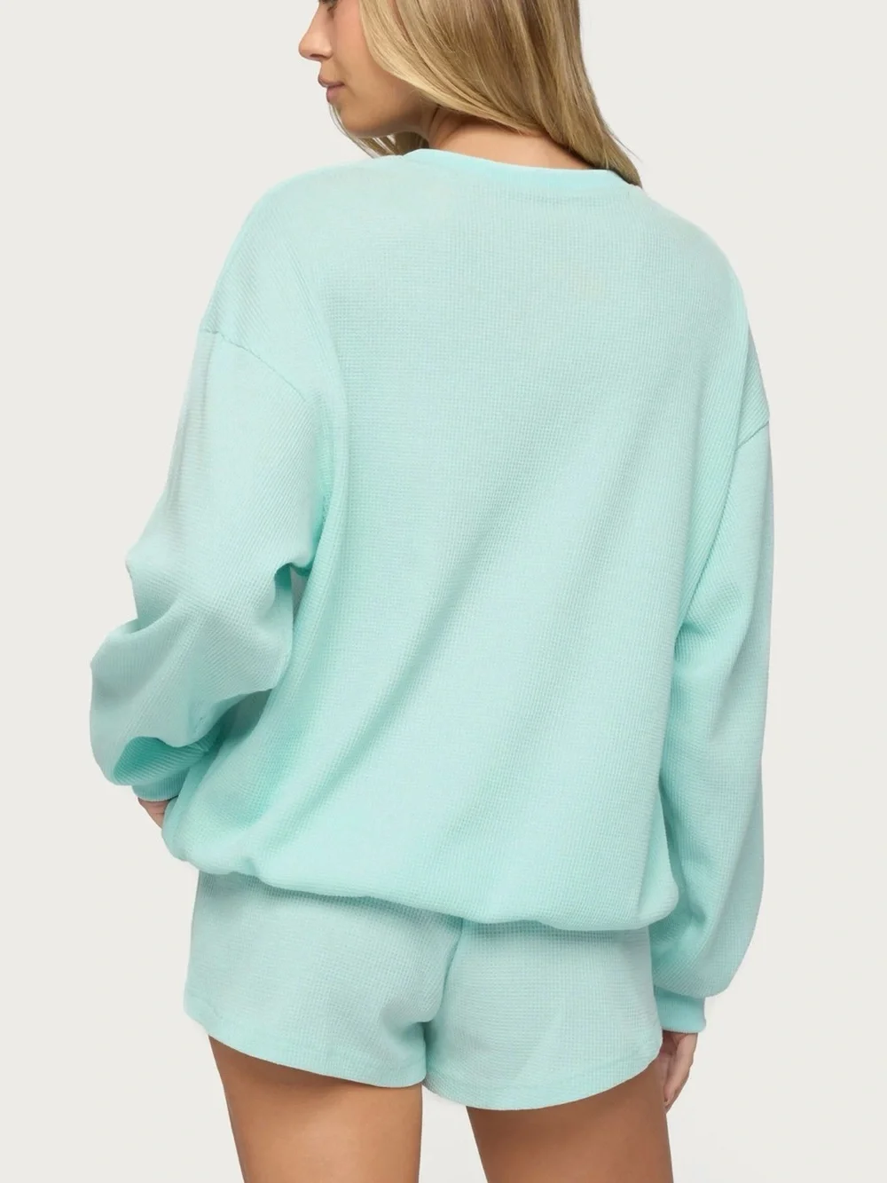 NWT Baila Waffle Henley Top in Aqua, Size S - Picture 3 of 5